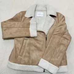 ベージュ スエード風 ムートンコート ボア裏地　COLZA