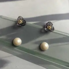 240427-6‪ꫛꫀꪝパープルとパール カボションピアス（ノンホール 可）