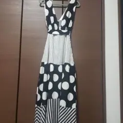 ドット×ストライプ ロングワンピース マキシワンピース