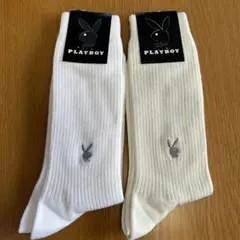 平成レトロPLAYBOY リブ編みホワイトソックス 24-26cm 2足セットのサムネイル