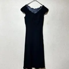 ペイトンプレイス 黒 ワンピース 9号 レース襟 上品 結婚式 二次会 ドレス