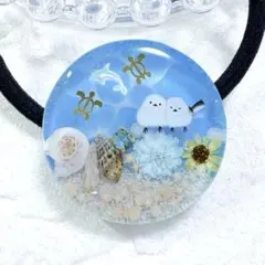 涼しげ グラデーション お花と猫♡レジン ヘアゴム - メルカリ