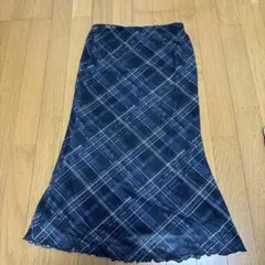 shein チェック 青 ロングスカート