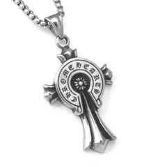 ステンレスチェーン使用　ゴシック クロスネックレス　シルバー　a08