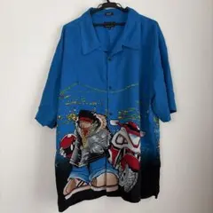 半袖シャツ グラフィックプリント ブルー系