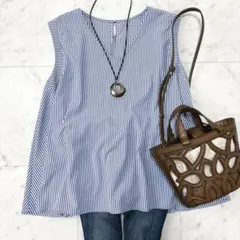 美品 アーバンリサーチドアーズ ストライプシャツ　ノースリーブ　フレアFREE