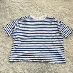 【ニコアンド】 Tシャツ 半袖 L 青 ボーダー 綿100% マリン 大きめ