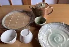 和食器ざるうどん２人前セット （陶器製 蕎麦猪口 徳利 皿）のサムネイル