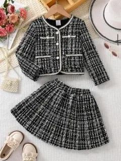 キッズ入学式スーツ2点セット小学校120黒フォーマル卒園式ツイード女の子ブラック