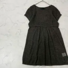 UNTITLED 切替 ワントーン Uネック リブ 半袖 ニット チュニック 2