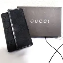 GUCCI 3連 GGキャンバス ブラックキーケース
