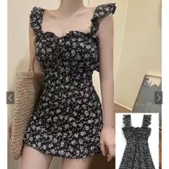 【新品未使用】GRL 花柄 ワンピース水着 ブラック フリル フリーサイズのサムネイル