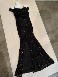 新品TiKa◆イブニング/コンテスト/舞台/撮影/お仕事カラー◆黒総スパンロング