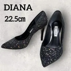 美品　ダイアナ　ブラックラメグリッター ポインテッドトゥ パンプス 22.5
