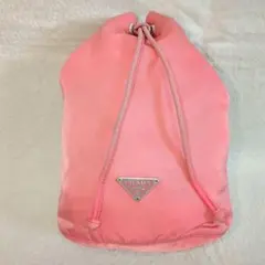 PRADA 巾着ポーチ 希少色 ピンク 三角ロゴ テスートナイロン ハンドバッグ