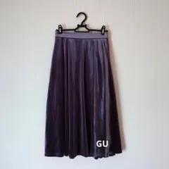【GU】パープル ベロア フレアスカート