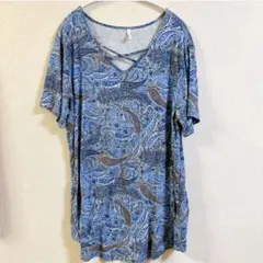 美品syoss 【2XL】ペイズリー柄 半袖チュニック レディース トップス