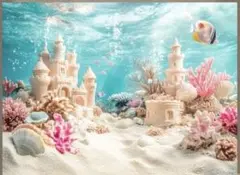 【１回使用】水中城　珊瑚　熱帯魚　撮影布　背景布　大判サイズ