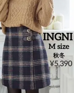 【INGNI】イング　ミニスカート　チェック　サイドベルト　ラップスカート