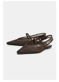 ZARA メッシュ フラットサンダル ブラウン 38のサムネイル