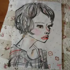 平和を願う女の子の水墨絵.fuu.