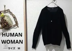 【HUMAN WOMAN】 濃紺長袖カーディガン　羽織　ウール100％