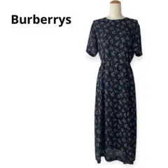 希少　美品　バーバリー　Burberrys 花柄ワンピース　ネイビー　リボン付きのサムネイル