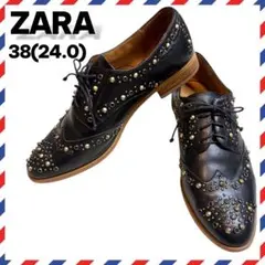 完売品 24cm 38 スタッズ レザー 革靴 ローファー ZARA ザラ 黒