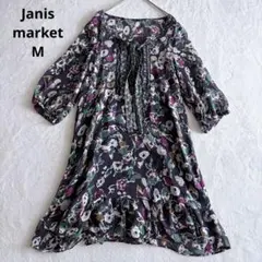 Janis market 総柄 チュニック ワンピース シアー 七分袖 紫 Mのサムネイル