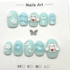 ☪️現品☪️水色 ネイルチップ シナモンロールのデザイン