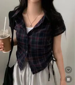 AsheKsha ウエスト絞りショート丈 チェック柄シャツのサムネイル