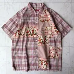 PINK HOUSE 苺×チェック柄　パッチワーク　ブラウス　シャツ　ゆったりのサムネイル