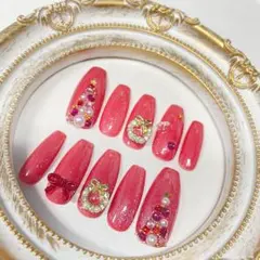 【現品】ネイルチップ クリスマスネイル 赤 ツリー リース マグネット