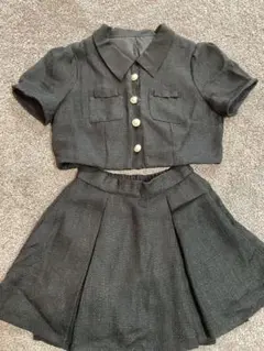 グレイルL sizeブラック クロップドシャツ フレアスカート セットアップ