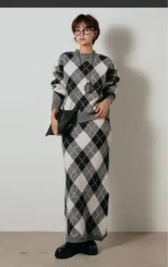 ⭐️新品未使用⭐️[SET]配色アーガイル柄ニットSETUP　ピンク　ESICA