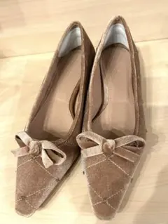 RANDA ビーズ×キルティング リボン ローヒールパンプス ピンク