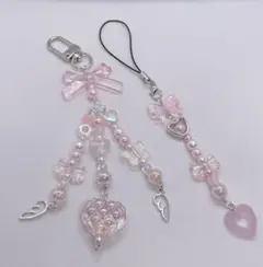 ビーズキーホルダーコレクトブックビーズストラップ　韓国　y2k リボン　ピンク