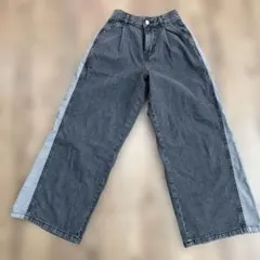 キッズワイドグレー ワイドレッグデニム パンツ150センチ