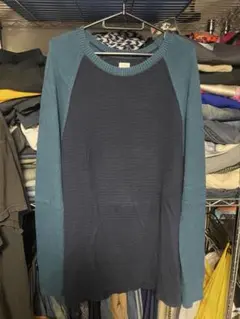 00s Gap ラグランニット ネイビー×ターコイズブルー