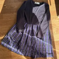 moo non non 130 ネイビー チェック ワンピース