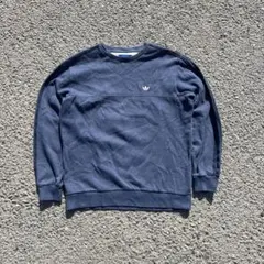 古着　adidas アディダス トレーナー 3本線 裏起毛 青 長袖 O デニム