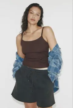 H&M コットンリブキャミトップス ダークブラウン XSのサムネイル