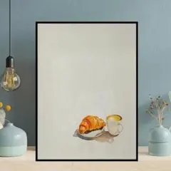 ミッドセンチュリー キャンバスポスター クロワッサン&Coffee 30x40