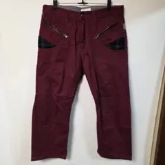 ROOT THREE 切替 ジップ 装飾 カジュアルパンツ【M】ボルドー メンズ