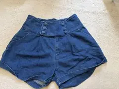 【2点以上から500円引き！！】 ハイウエストデニムショートパンツ ダークブルー