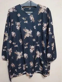 MB ネイビー 花柄 チュニック　5L 長袖