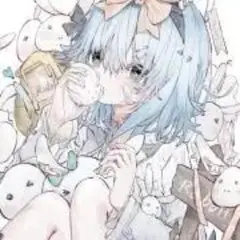 青い髪の少女と動物のイラスト集