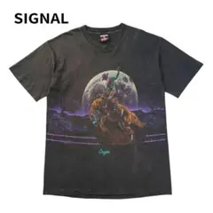 90s USA製 SIGNAL Tシャツ カウボーイ 両面 プリント ブラック