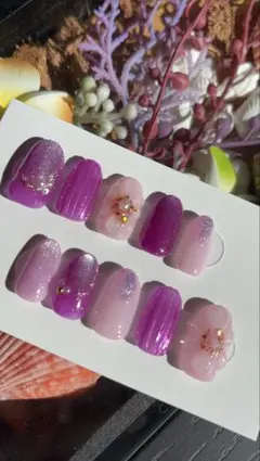 紫系花柄ネイルチップ10個セット