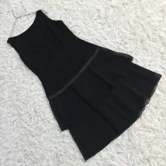 【コムサイズム】 (S) ノースリーブティアードワンピース シアー感 ドレス 黒